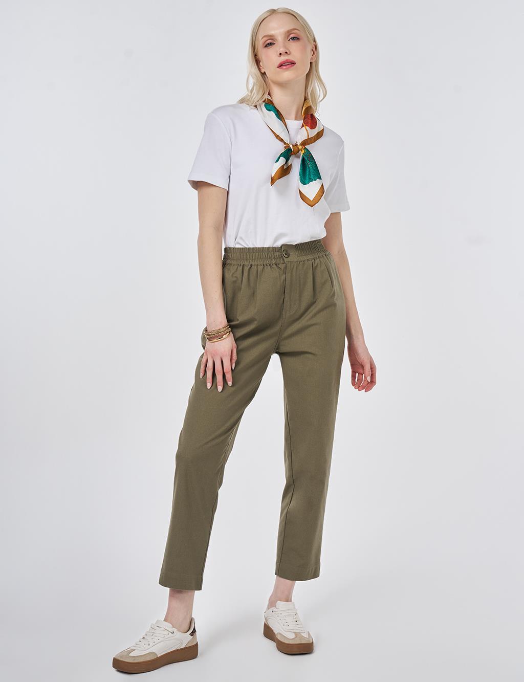 Carrot Cut Lyocell Pants Khaki