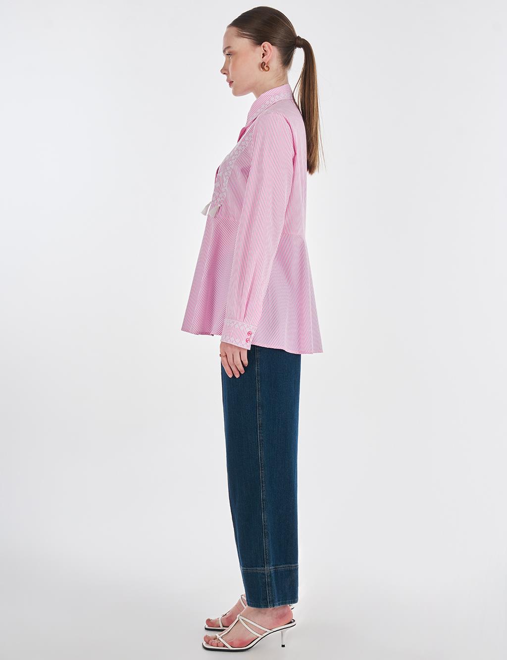 Ethnic Pattern Cotton Blouse Candy Pink