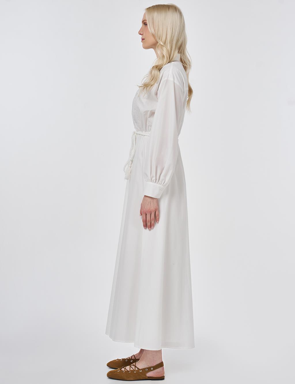 Embroidered Cotton Dress Optic White