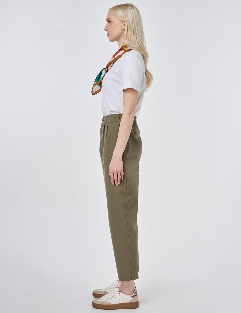 Carrot Cut Lyocell Pants Khaki