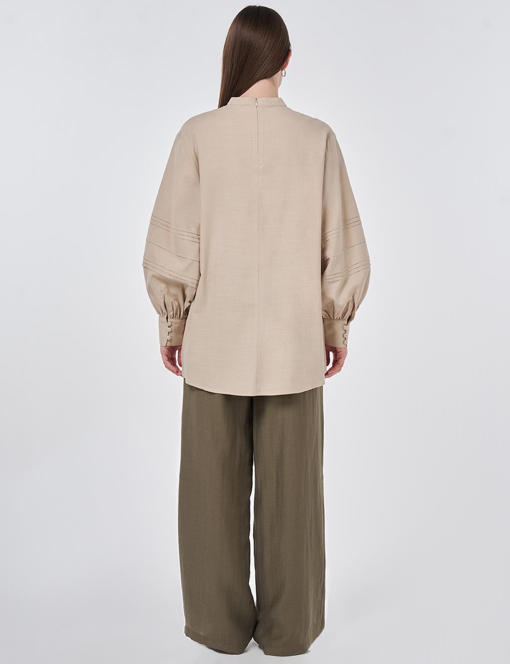 Ribbed Stitch Cotton Linen Blouse Ecru