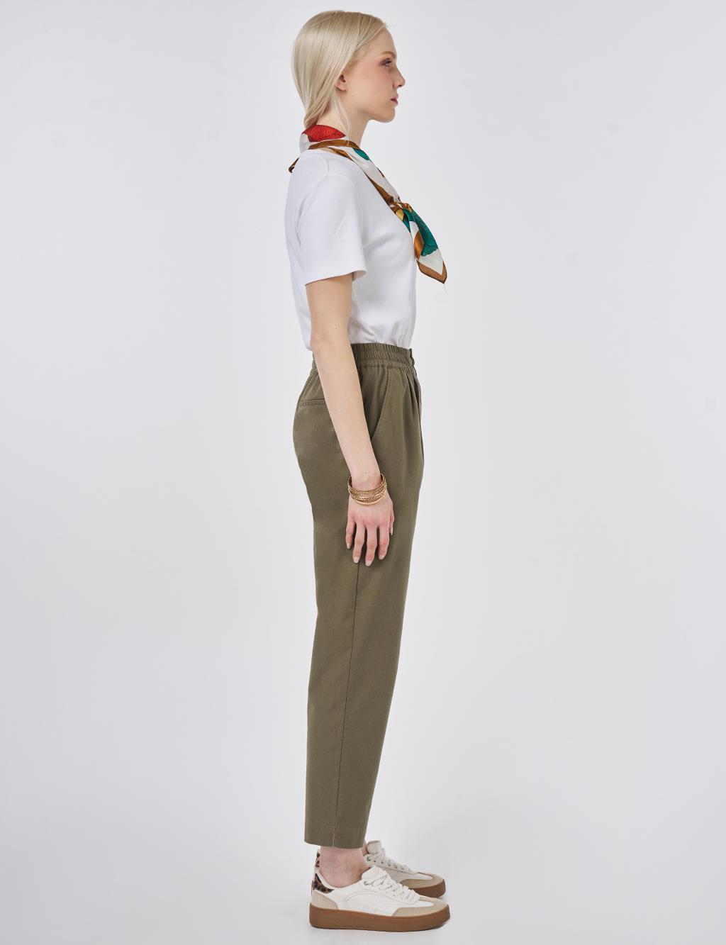 Carrot Cut Lyocell Pants Khaki