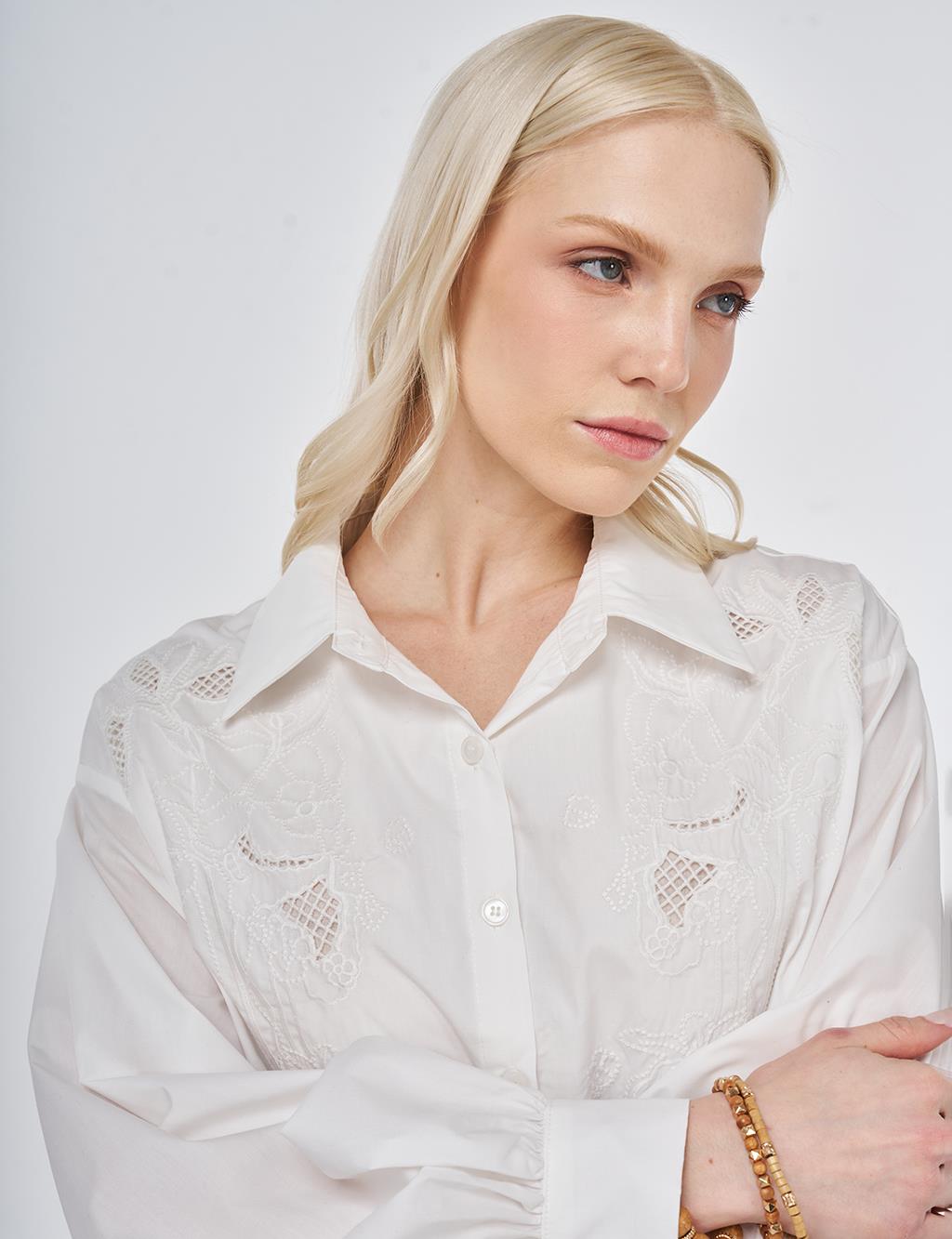 Embroidered Cotton Dress Optic White