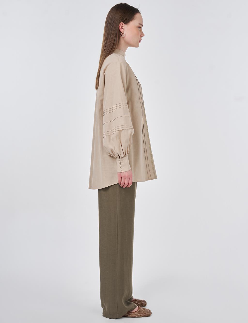 Ribbed Stitch Cotton Linen Blouse Ecru