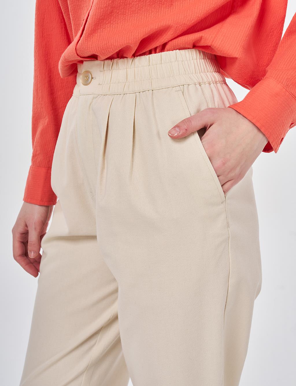 Carrot Cut Lyocell Pants Ecru