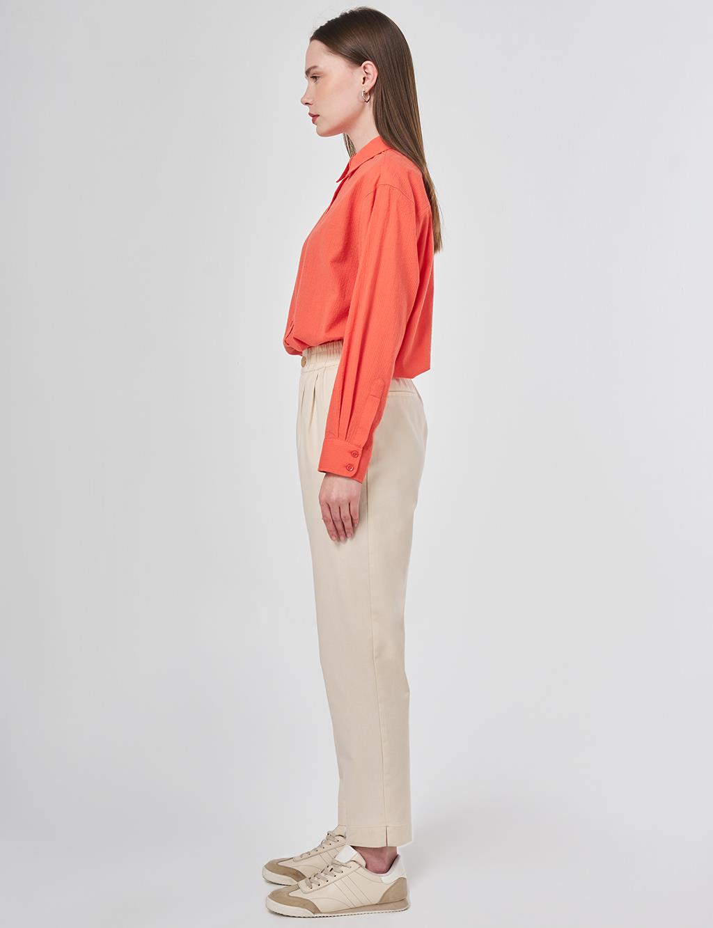 Carrot Cut Lyocell Pants Ecru