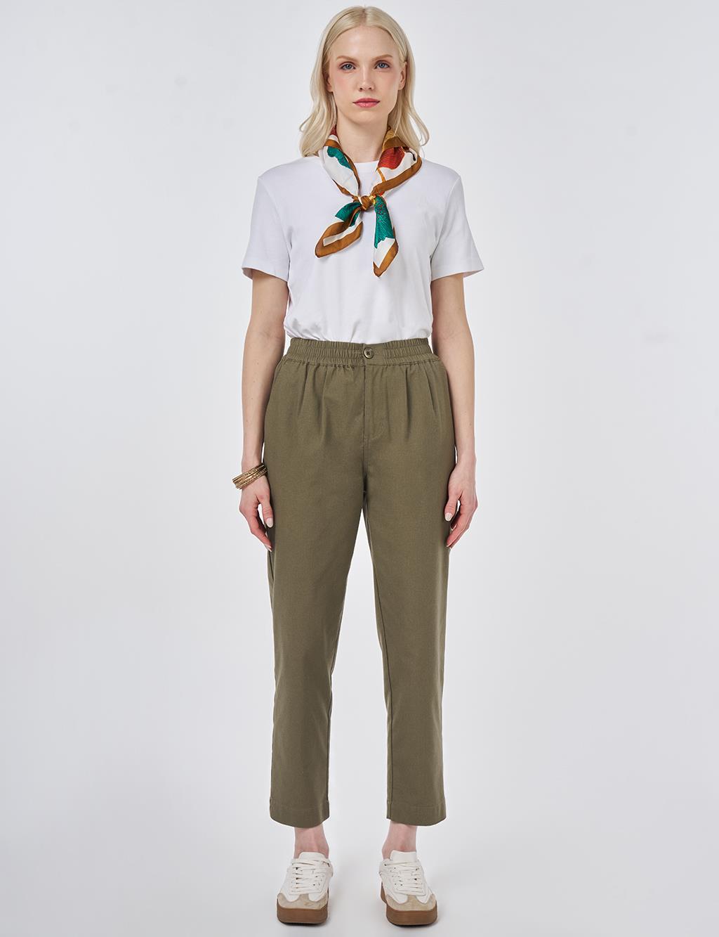 Carrot Cut Lyocell Pants Khaki