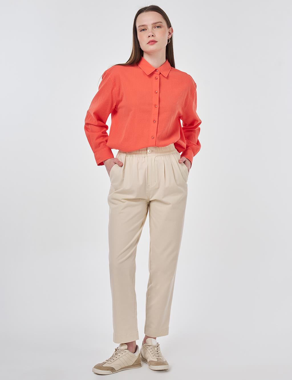 Carrot Cut Lyocell Pants Ecru