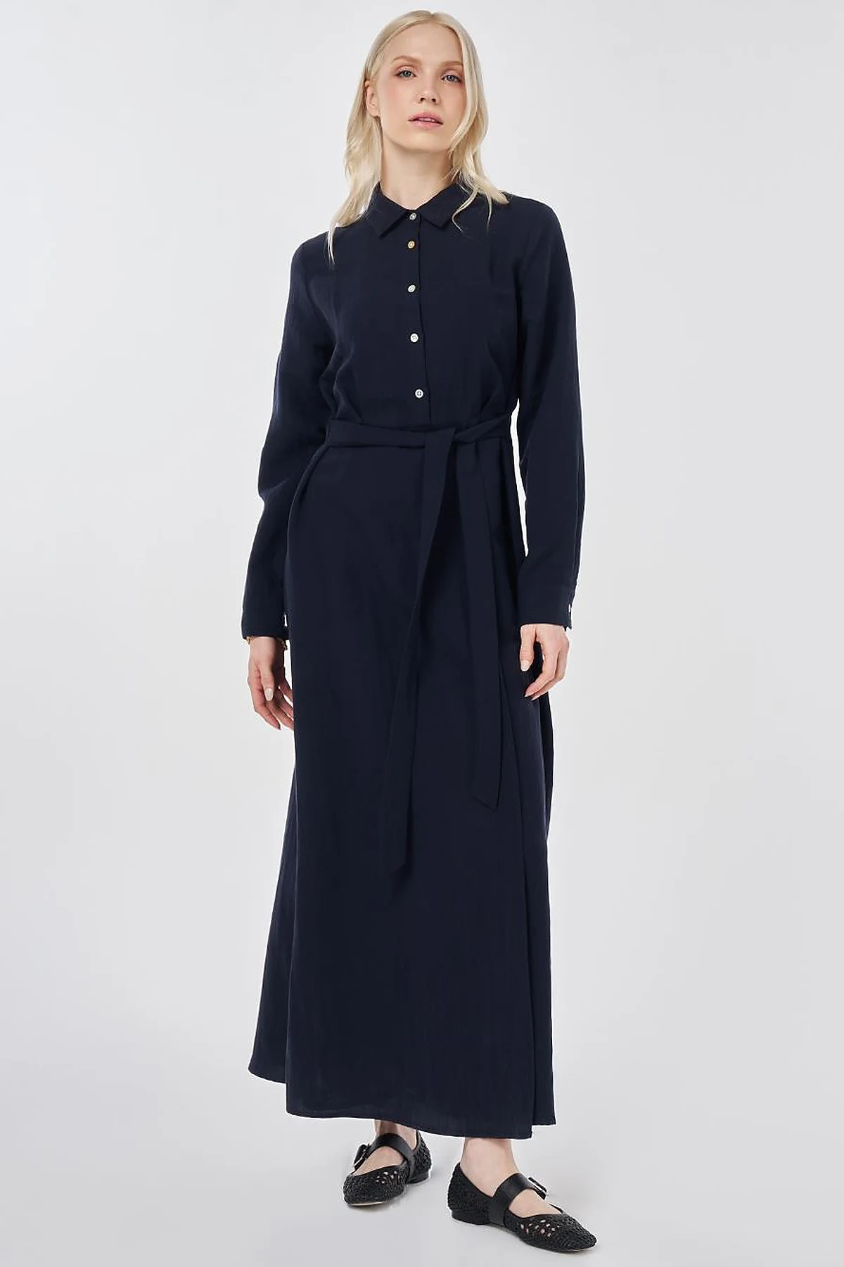 Waist-Detail Lyocell Viscose Dress Dark Navy
