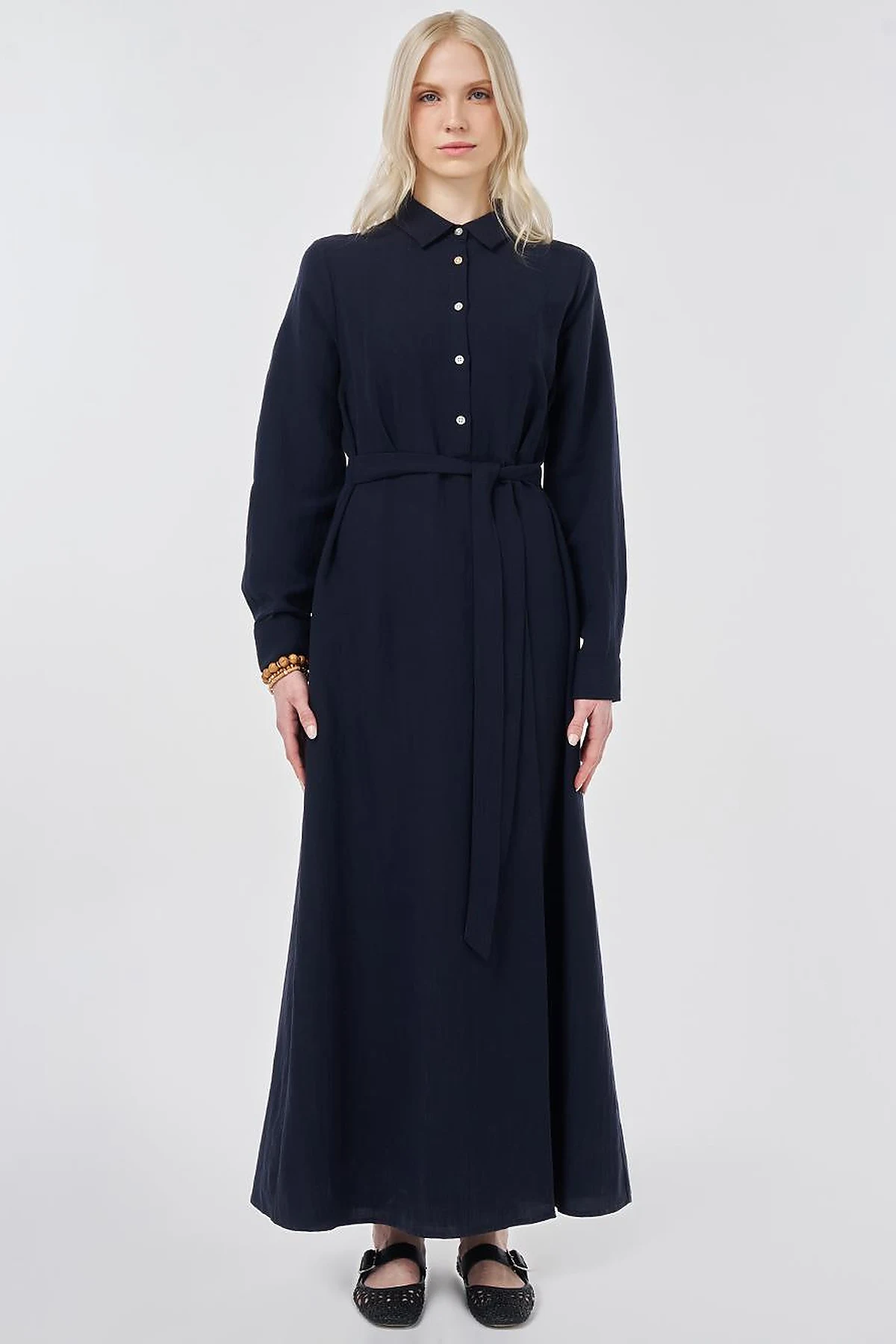 Waist-Detail Lyocell Viscose Dress Dark Navy