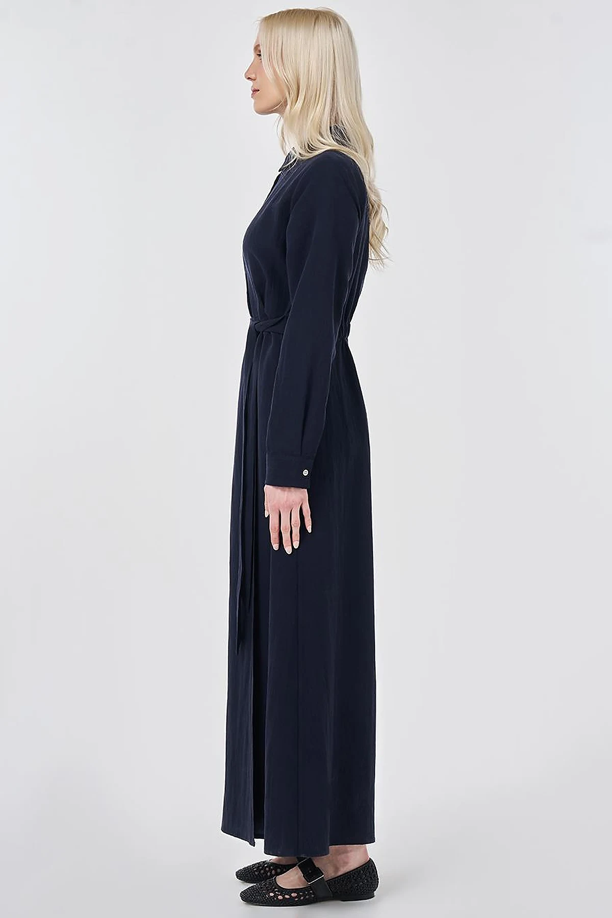 Waist-Detail Lyocell Viscose Dress Dark Navy