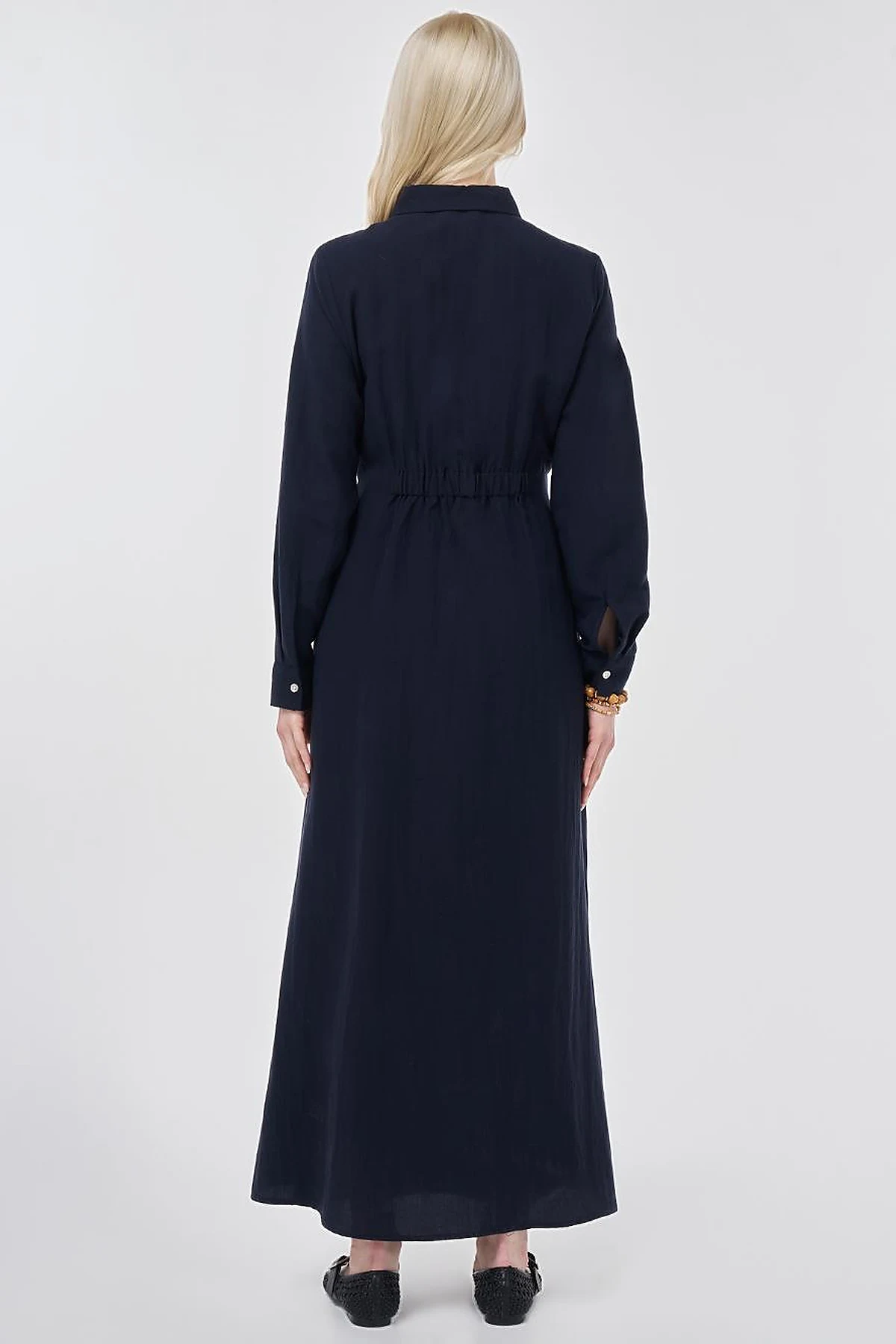 Waist-Detail Lyocell Viscose Dress Dark Navy