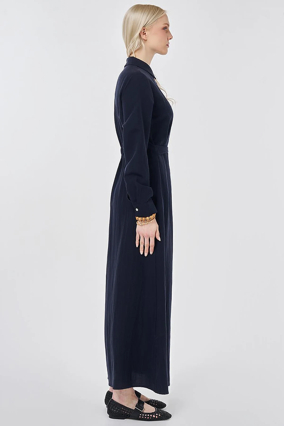 Waist-Detail Lyocell Viscose Dress Dark Navy