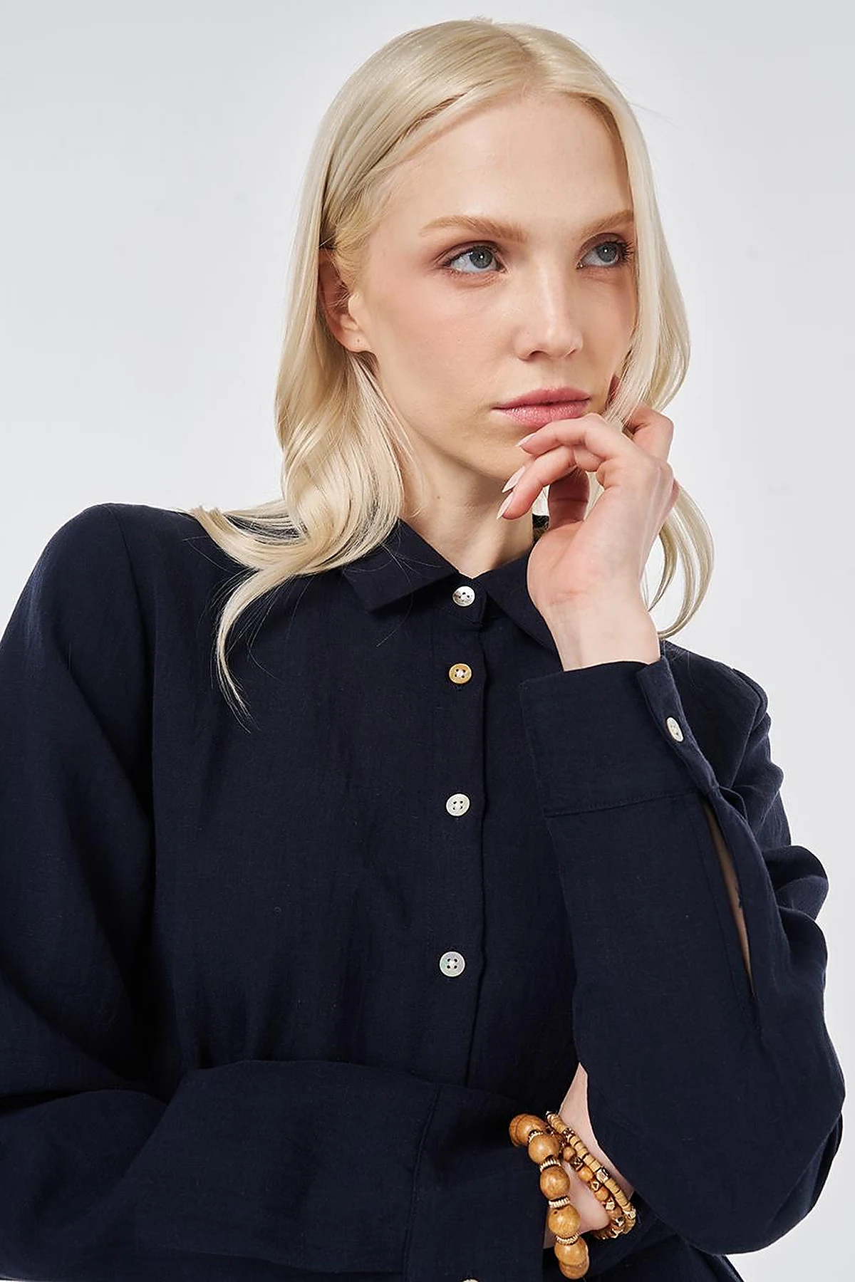Waist-Detail Lyocell Viscose Dress Dark Navy