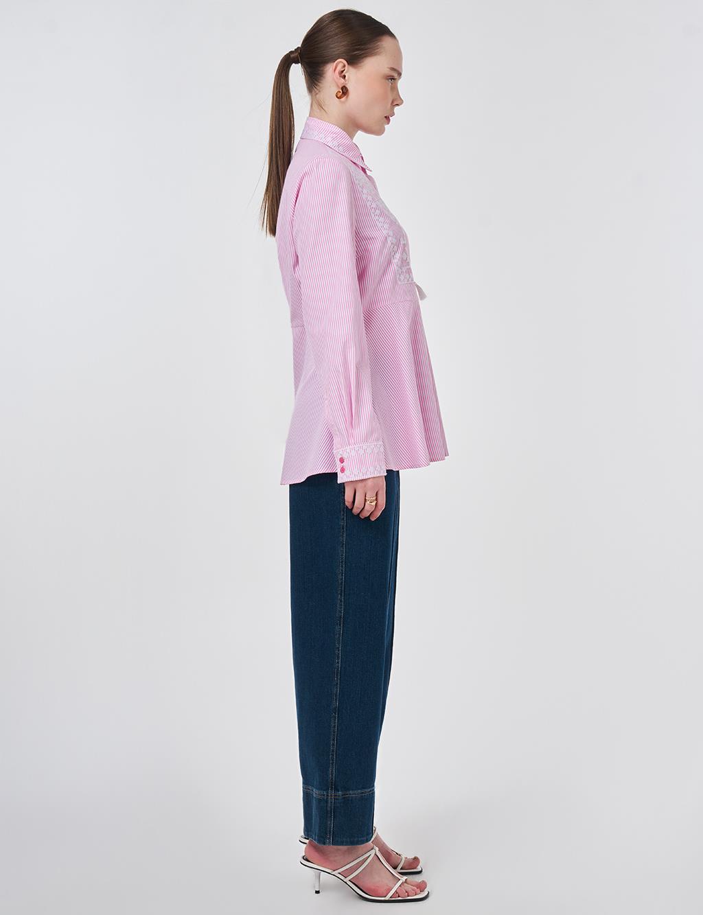 Ethnic Pattern Cotton Blouse Candy Pink