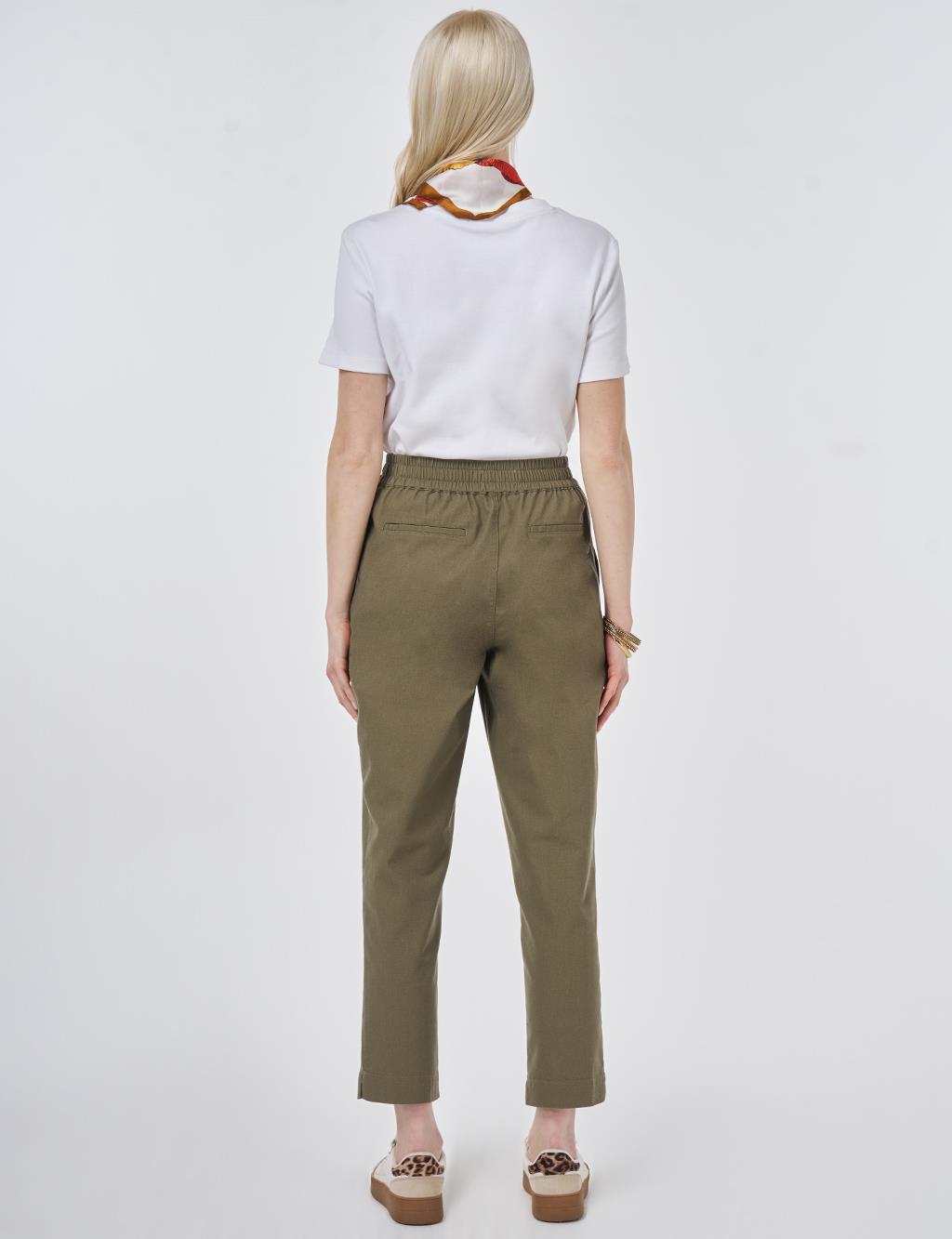 Carrot Cut Lyocell Pants Khaki