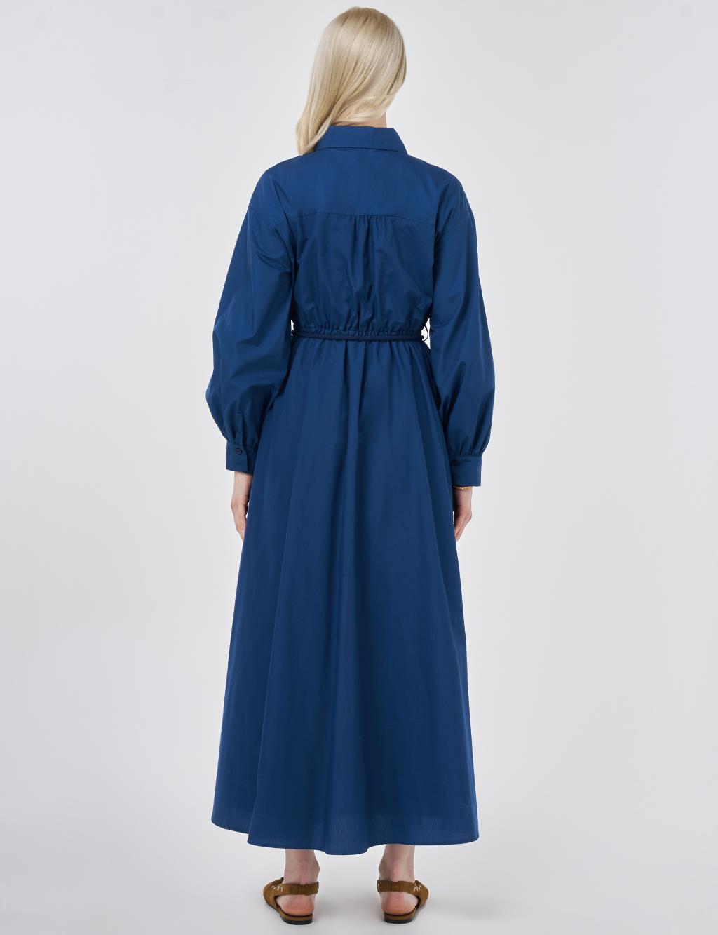Embroidered Cotton Dress Navy Blue