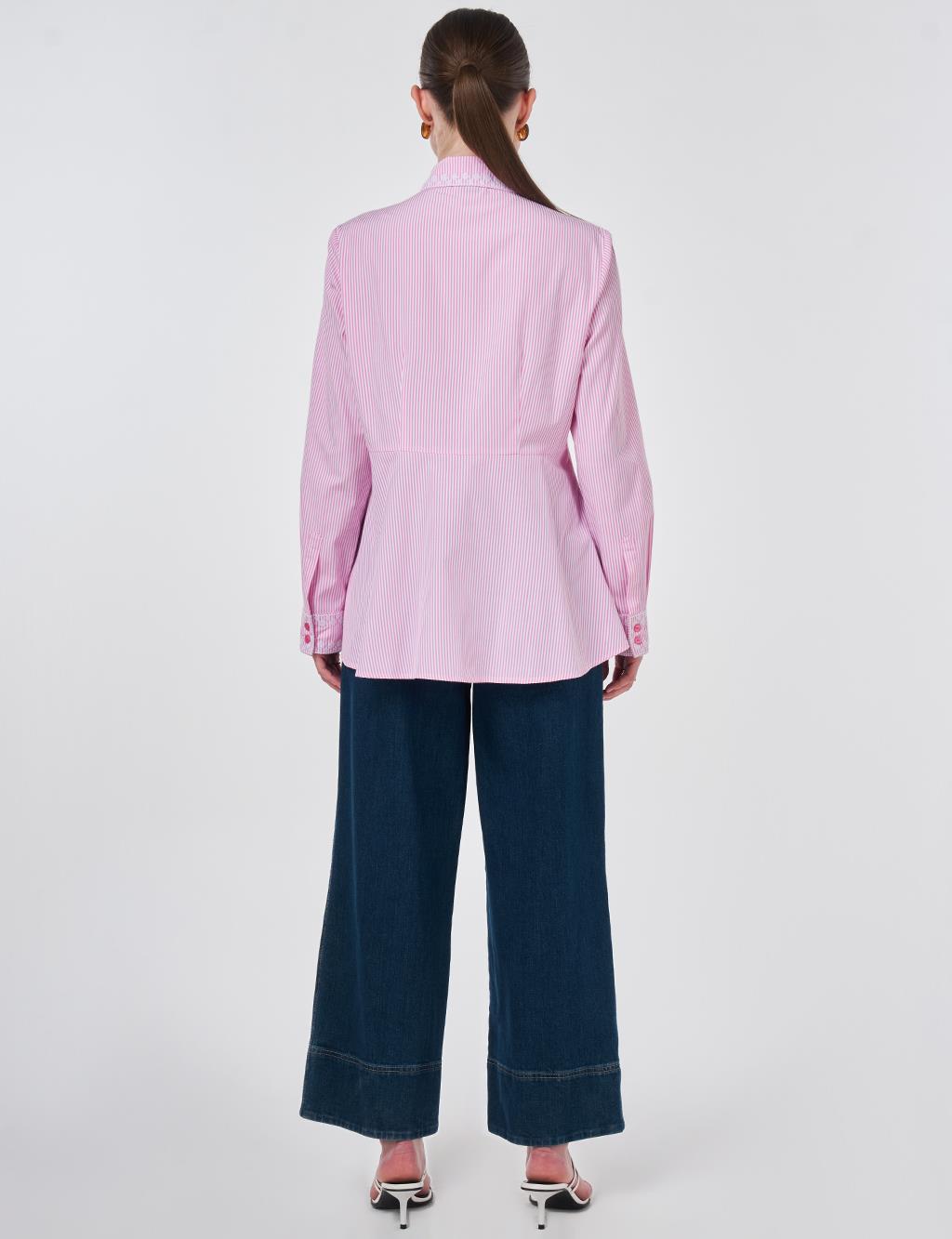 Ethnic Pattern Cotton Blouse Candy Pink