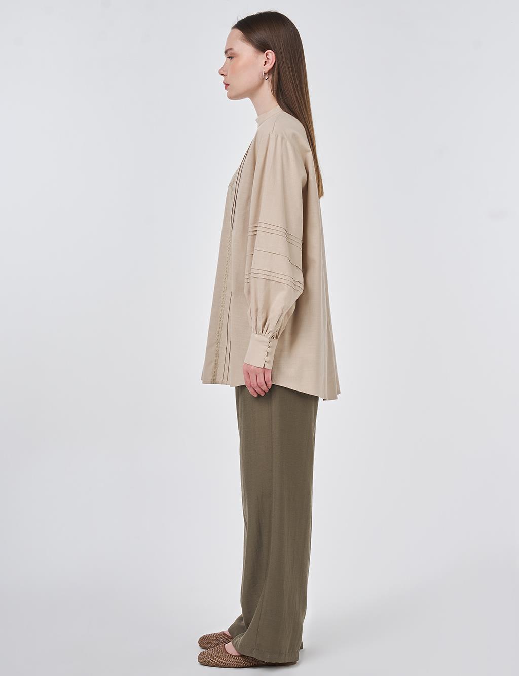 Ribbed Stitch Cotton Linen Blouse Ecru