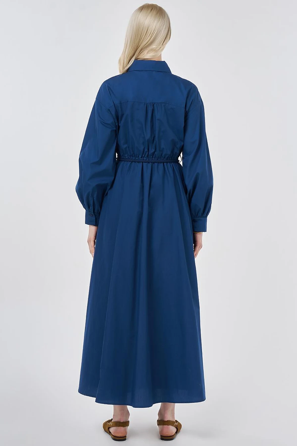 Embroidered Cotton Dress Navy Blue