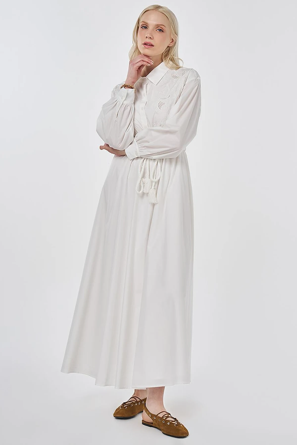 Embroidered Cotton Dress Optic White