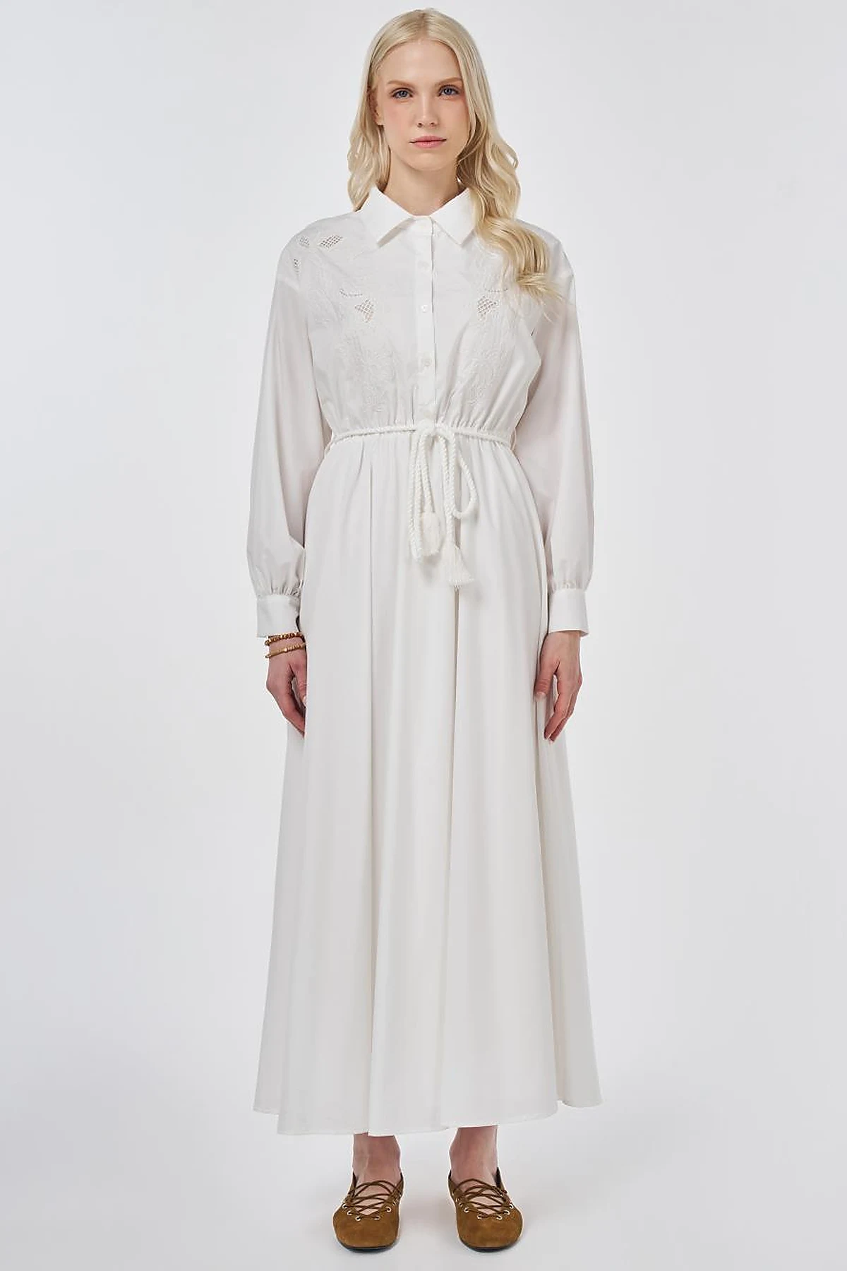 Embroidered Cotton Dress Optic White