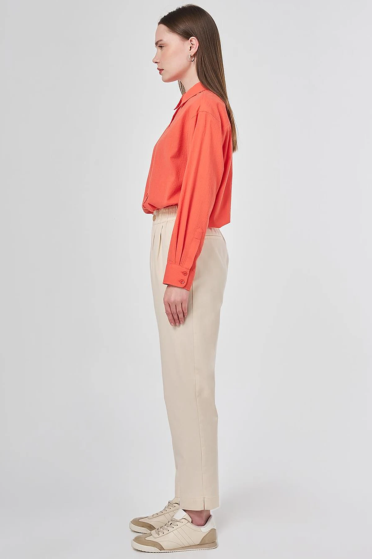 Pileli Rayon Pantolon Ekru