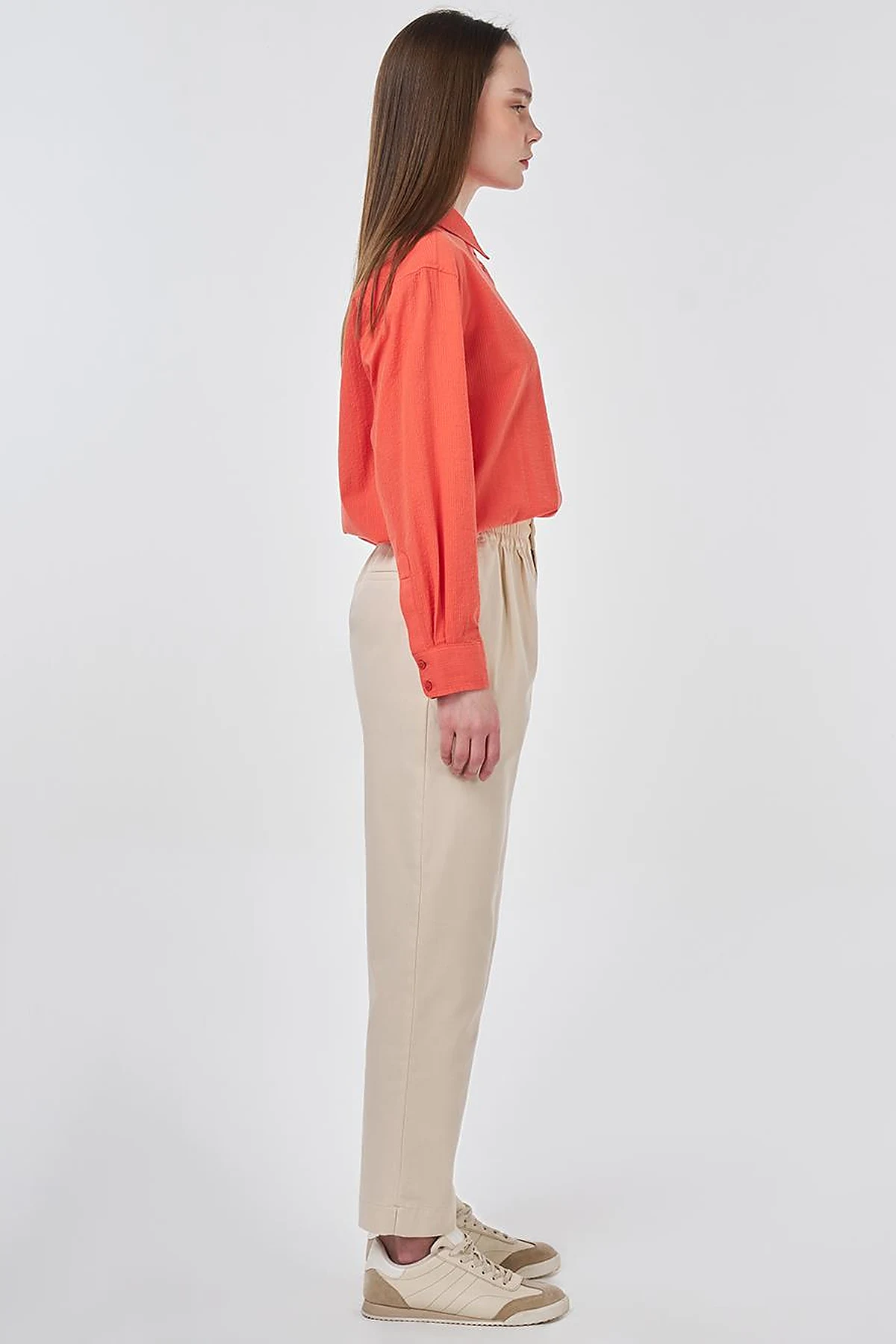 Pileli Rayon Pantolon Ekru