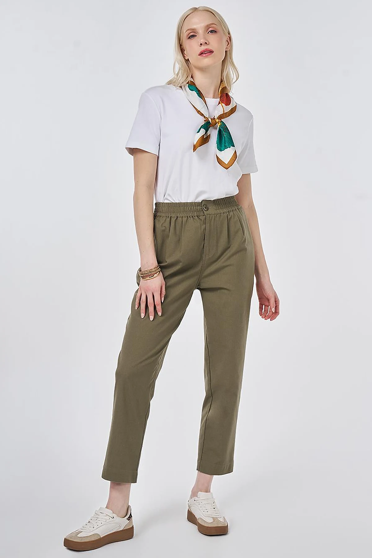 Pileli Rayon Pantolon Haki