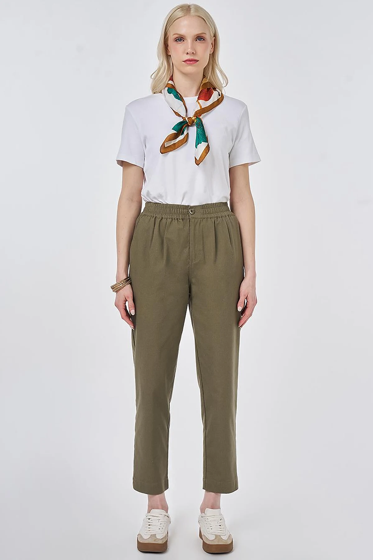 Pileli Rayon Pantolon Haki