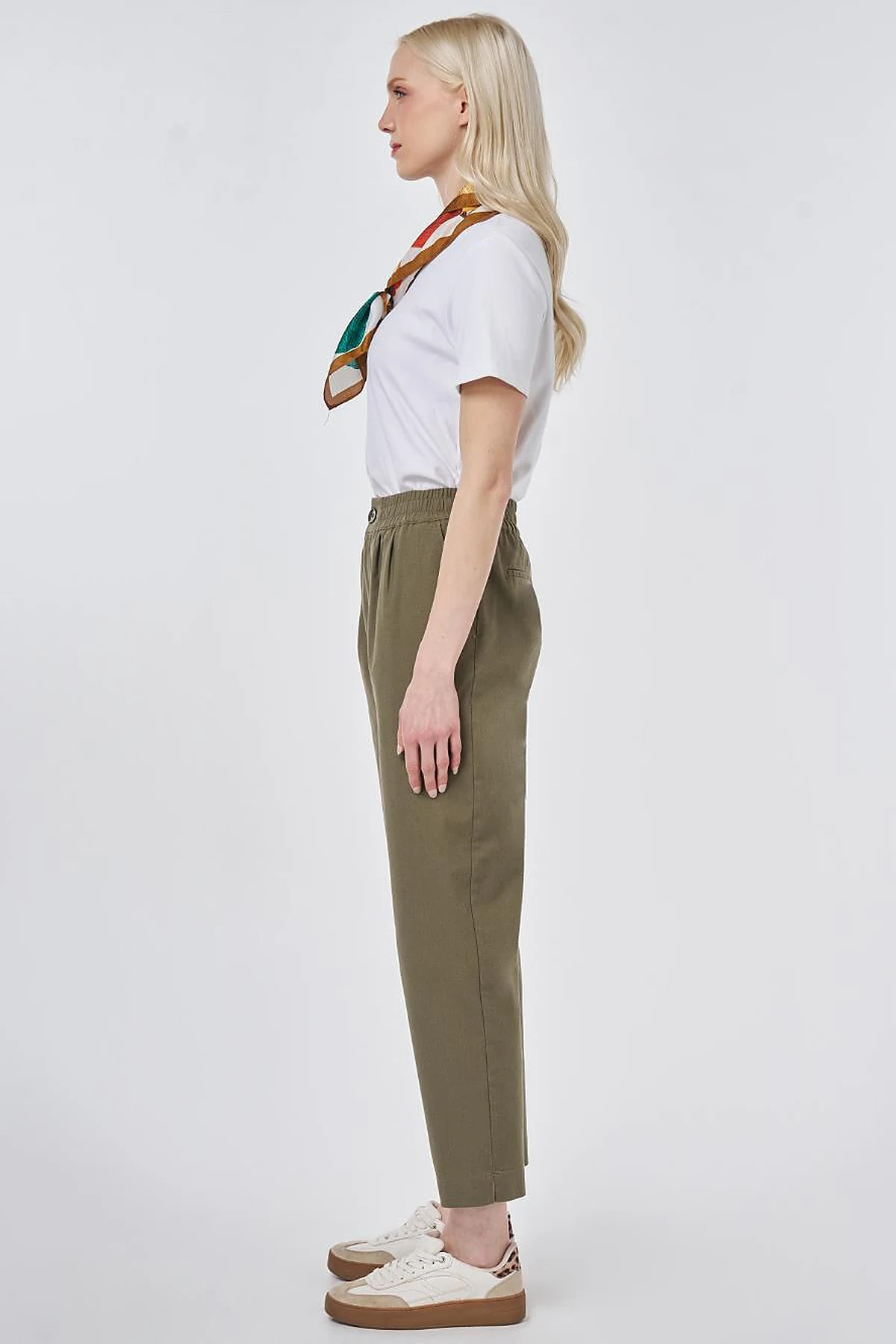 Pileli Rayon Pantolon Haki