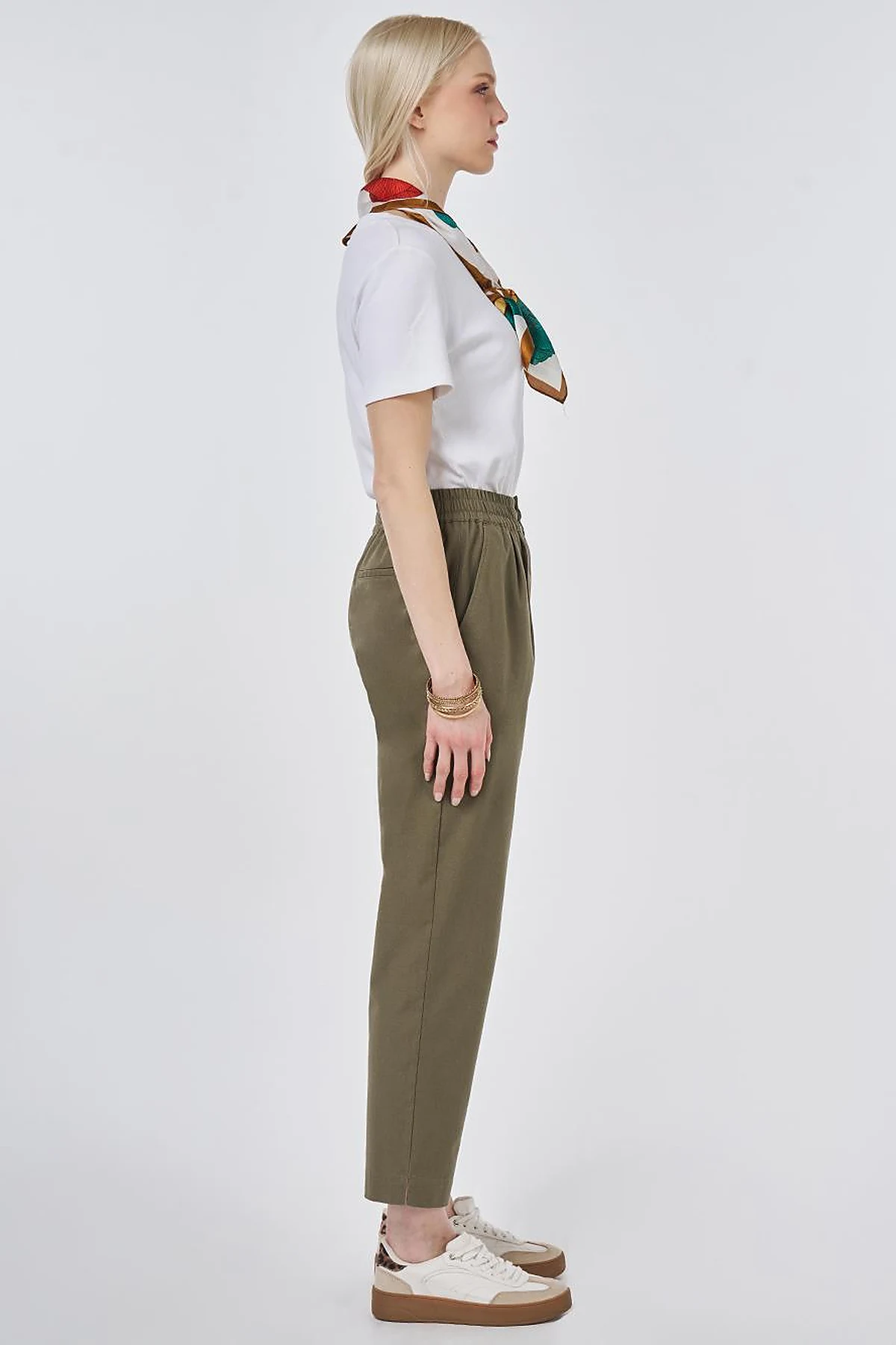 Pileli Rayon Pantolon Haki