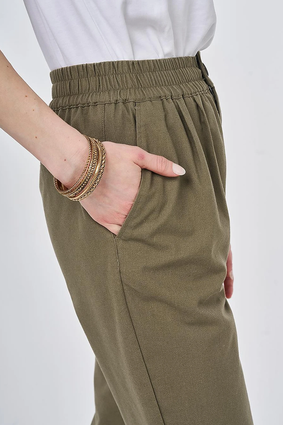 Pileli Rayon Pantolon Haki