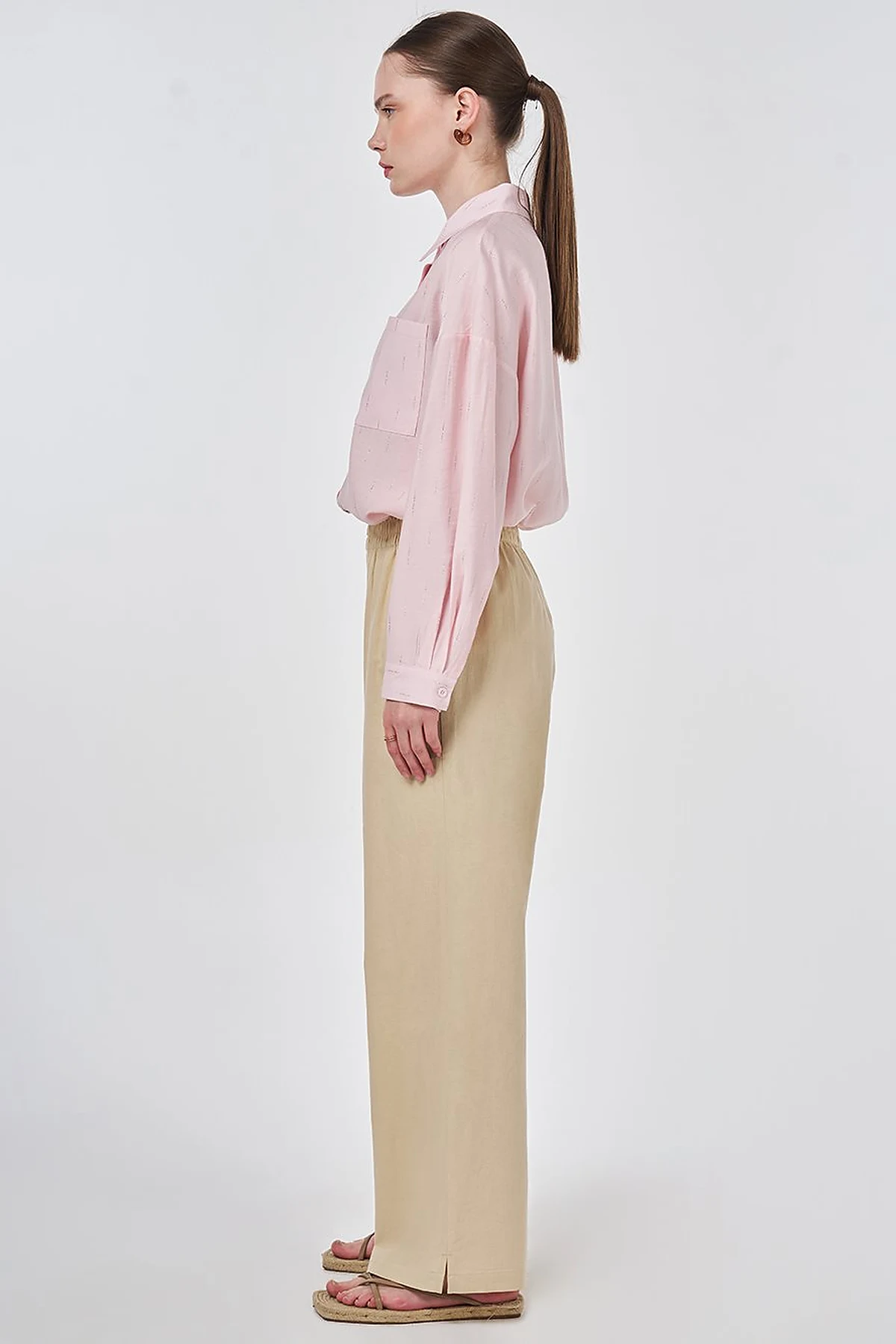 Elastic Waist Linen Trousers Mink