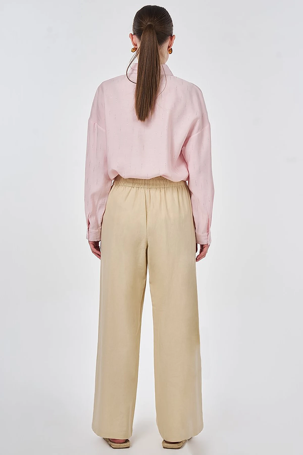 Elastic Waist Linen Trousers Mink