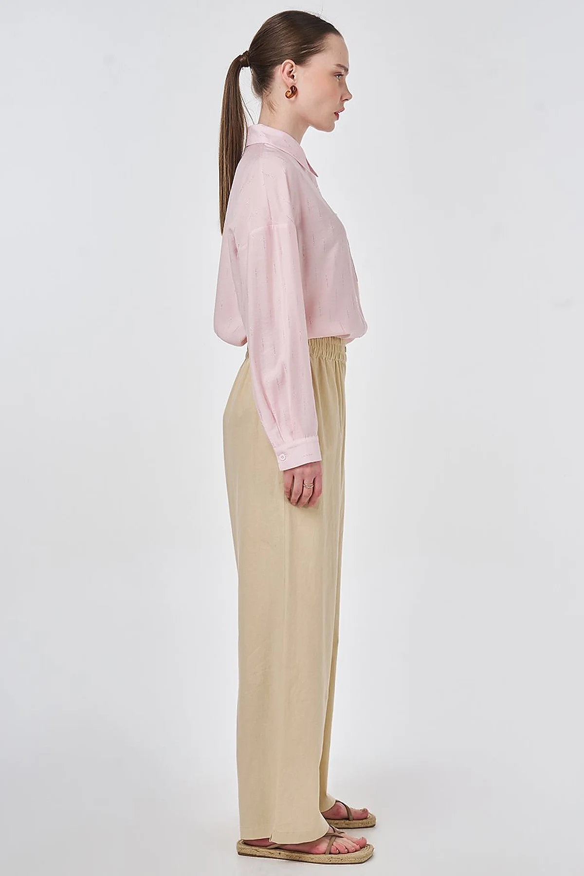 Elastic Waist Linen Trousers Mink