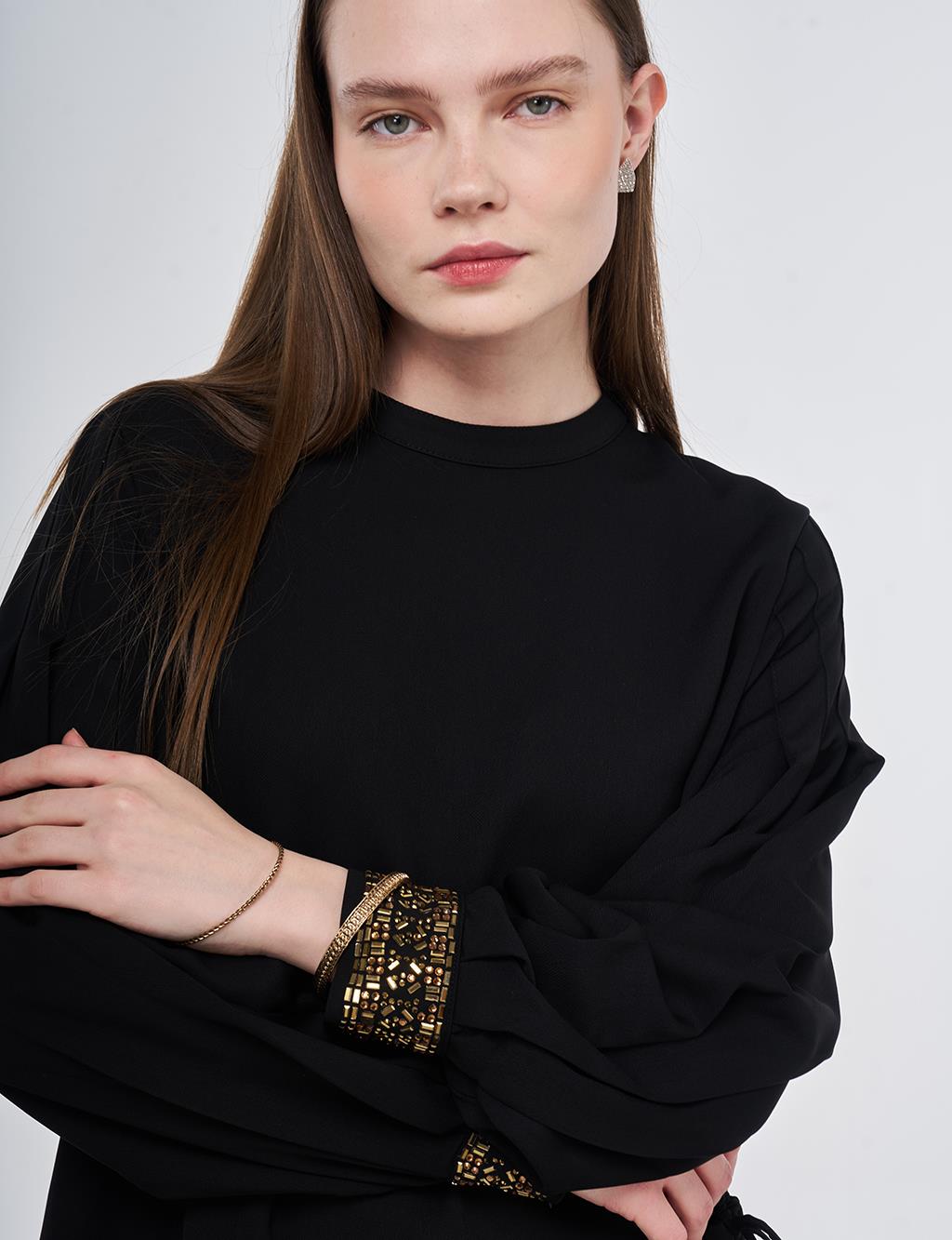 Elegant Two-Piece Set with Ribbed Stitching Black