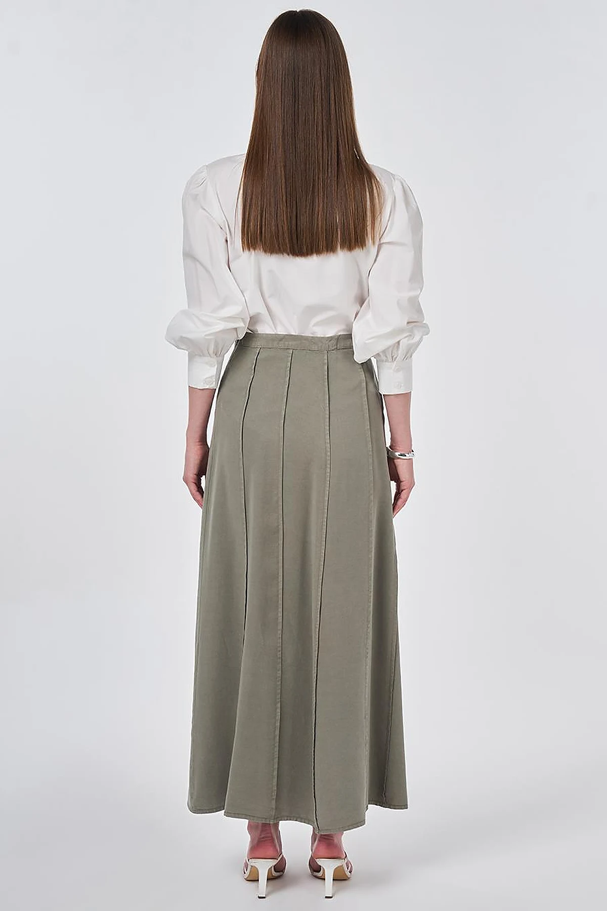 100% Lyocell Piece Stitched Skirt Khaki