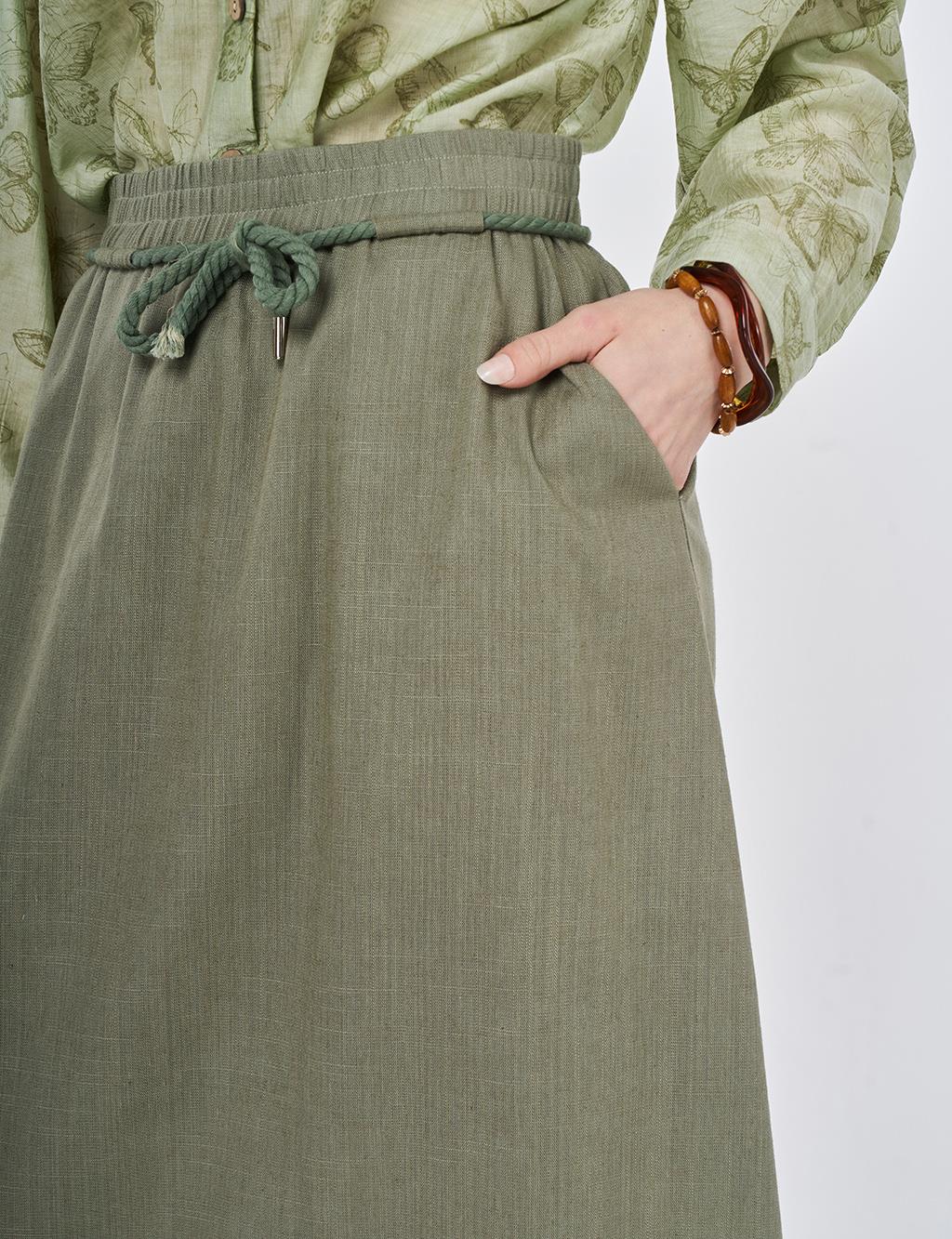 High Waist Rayon A-line Skirt Khaki