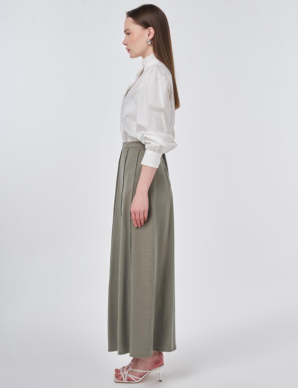100% Lyocell Piece Stitched Skirt Khaki