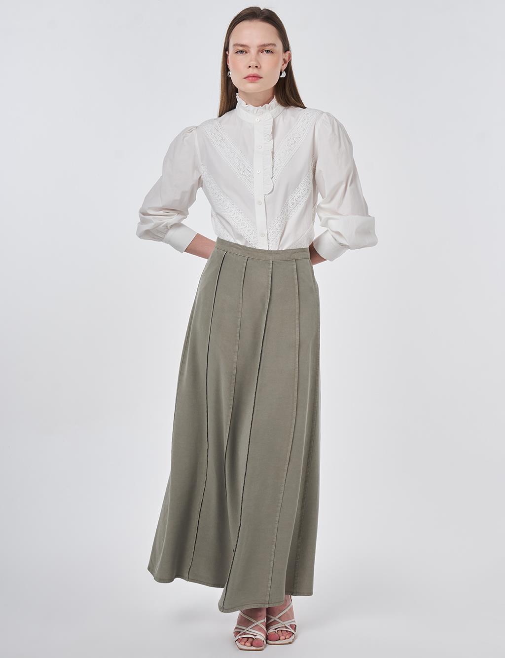 100% Lyocell Piece Stitched Skirt Khaki