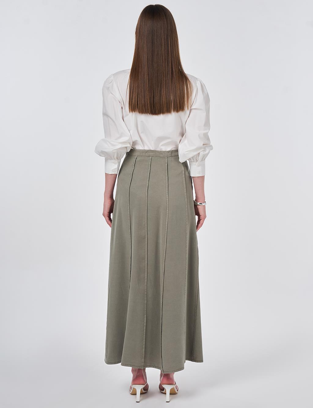 100% Lyocell Piece Stitched Skirt Khaki