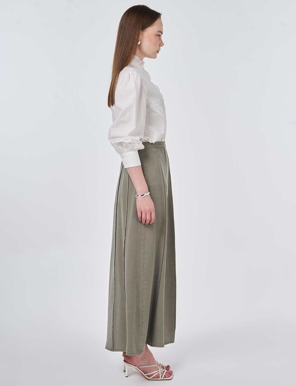 100% Lyocell Piece Stitched Skirt Khaki