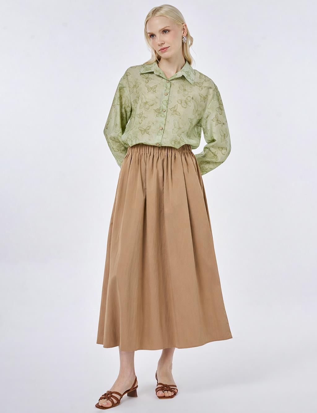 A-line Skirt with Pocket Detail Light Brown