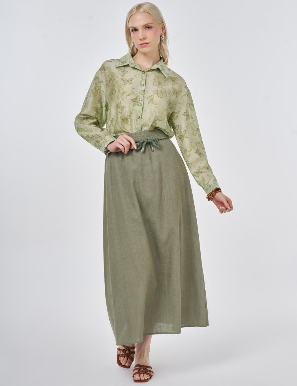 High Waist Rayon A-line Skirt Khaki