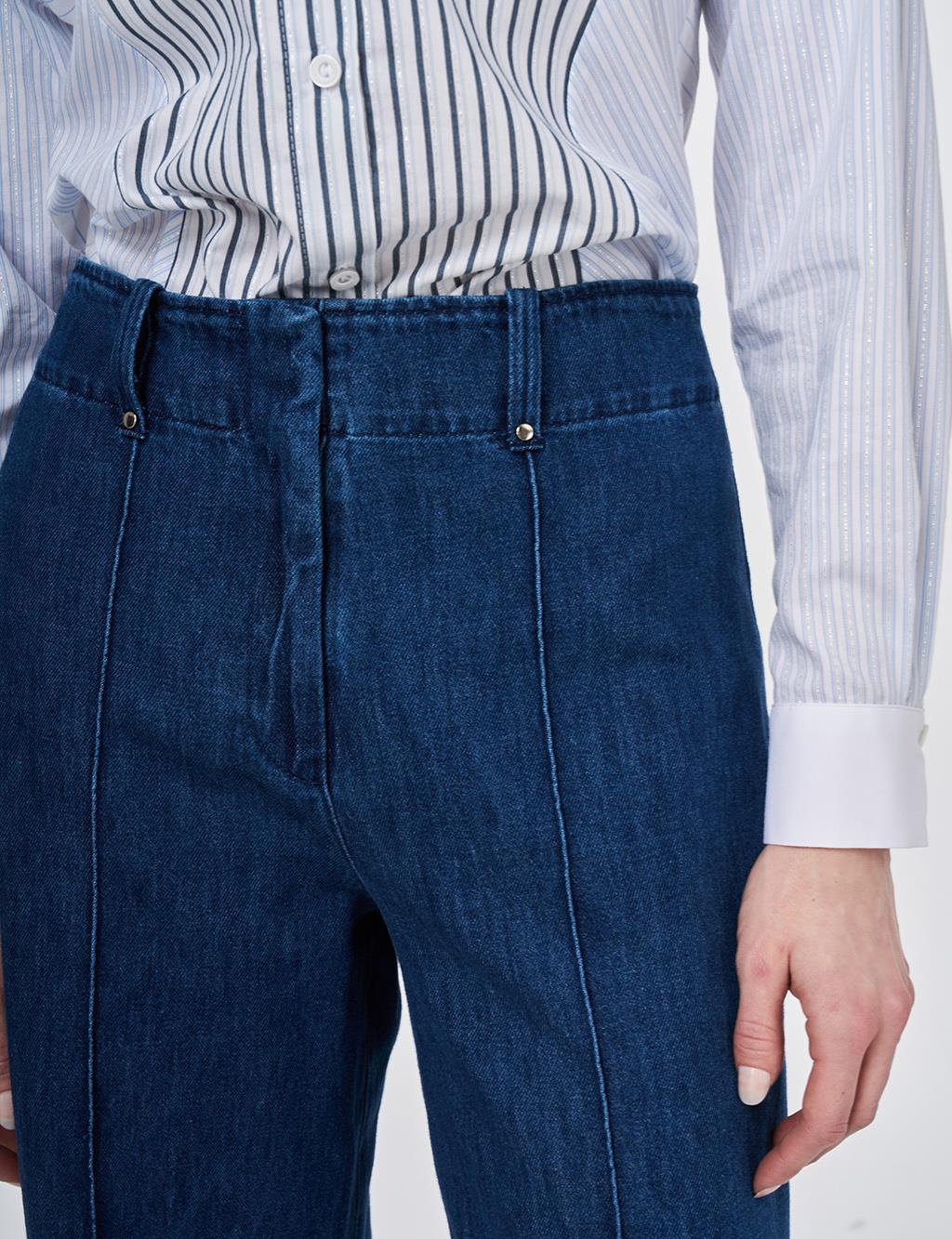 Washed Denim Trousers with Seam Stitching Navy