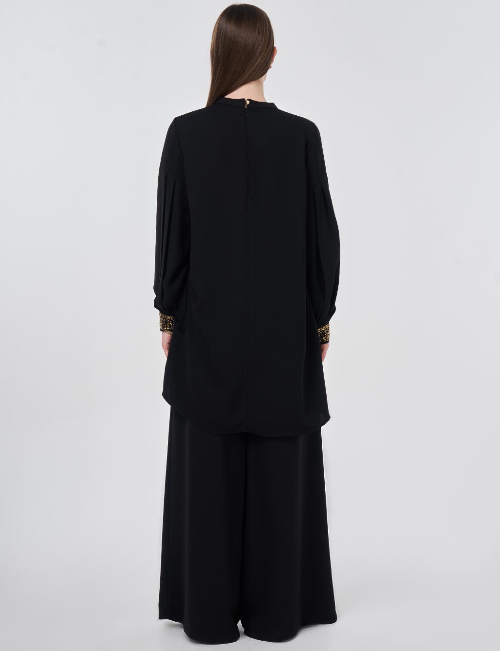 Elegant Two-Piece Set with Ribbed Stitching Black