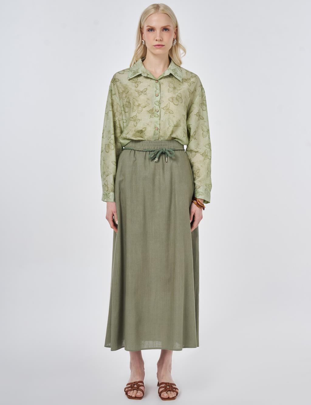 High Waist Rayon A-line Skirt Khaki