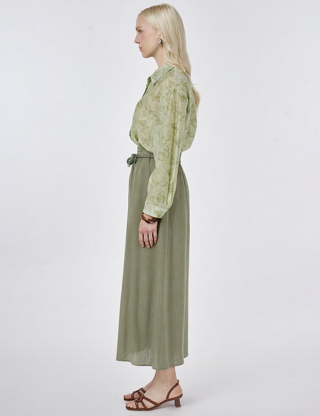 High Waist Rayon A-line Skirt Khaki