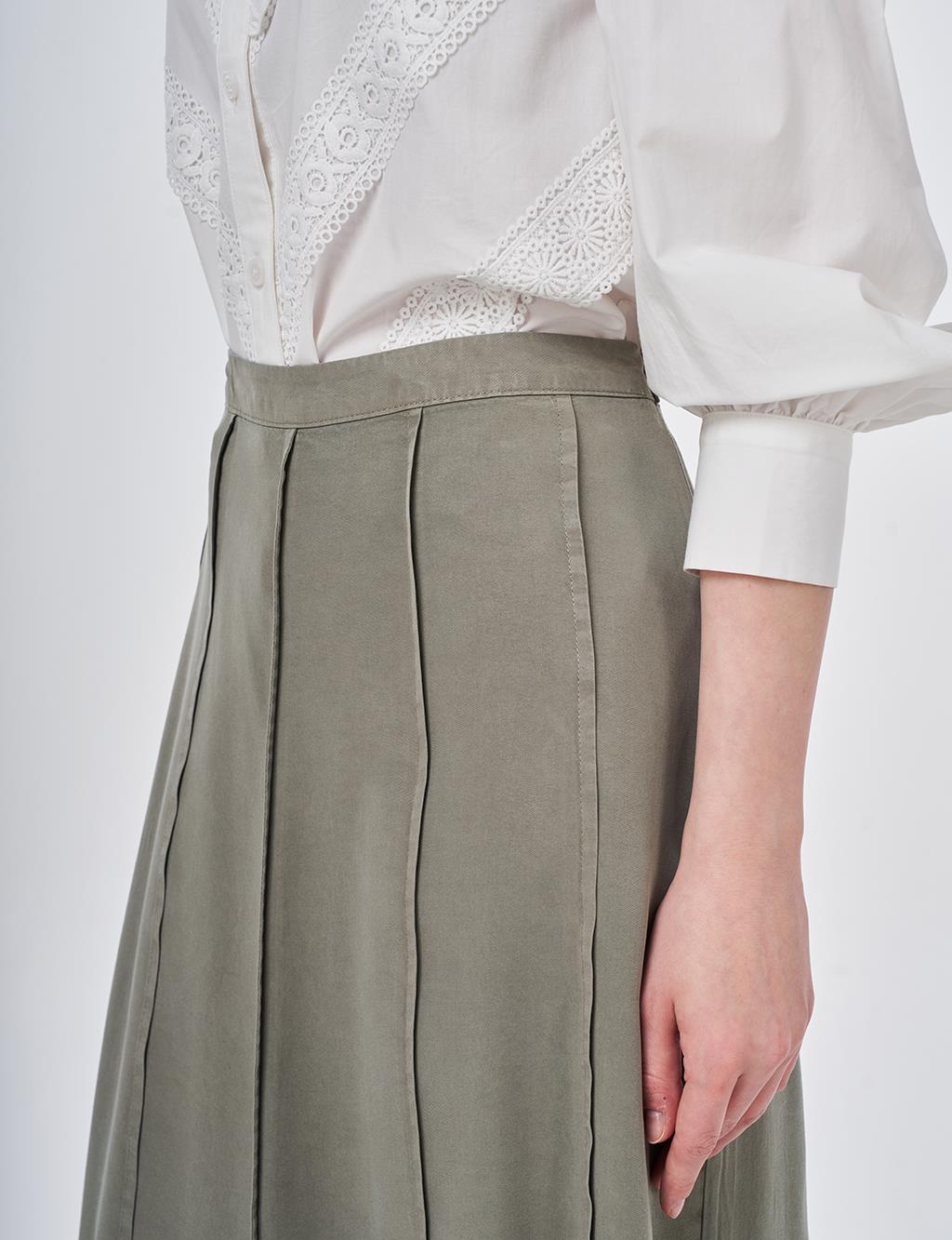 100% Lyocell Piece Stitched Skirt Khaki